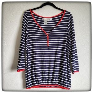 Max Studio Navy Striped 3/4 Sleeve Top, Large